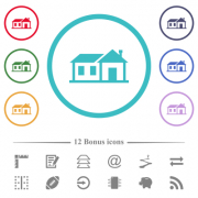Family house flat color icons in circle shape outlines. 12 bonus icons included. - Family house flat color icons in circle shape outlines