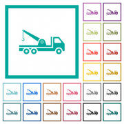Crane truck flat color icons in circle shape outlines. 12 bonus icons included. - Crane truck flat color icons in circle shape outlines