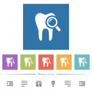 Dental examination flat white icons in square backgrounds. 6 bonus icons included. - Dental examination flat white icons in square backgrounds