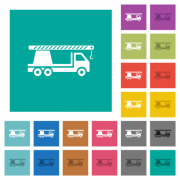 Crane truck multi colored flat icons on plain square backgrounds. Included white and darker icon variations for hover or active effects. - Crane truck square flat multi colored icons