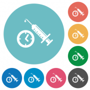 Vaccination appointment flat white icons on round color backgrounds - Vaccination appointment flat round icons