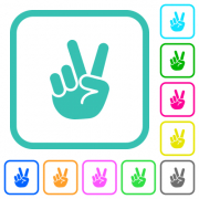 Victory sign hand gesture vivid colored flat icons in curved borders on white background - Victory sign hand gesture vivid colored flat icons
