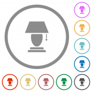 Table lamp flat color icons in round outlines on white background - Table lamp flat icons with outlines