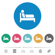 Inpatient flat white icons on round color backgrounds. 6 bonus icons included. - Inpatient flat round icons