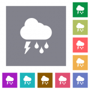 Stormy weather flat icons on simple color square backgrounds - Stormy weather square flat icons