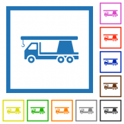 Crane truck flat color icons in square frames on white background - Crane truck flat framed icons