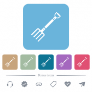 Pitchfork white flat icons on color rounded square backgrounds. 6 bonus icons included - Pitchfork flat icons on color rounded square backgrounds