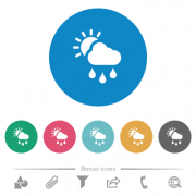 Sunny and rainy weather flat white icons on round color backgrounds. 6 bonus icons included. - Sunny and rainy weather flat round icons