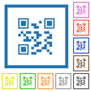 QR code flat color icons in square frames on white background - QR code flat framed icons