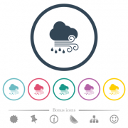 Windy and rainy weather flat color icons in round outlines. 6 bonus icons included. - Windy and rainy weather flat color icons in round outlines