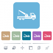 Crane truck white flat icons on color rounded square backgrounds. 6 bonus icons included - Crane truck flat icons on color rounded square backgrounds