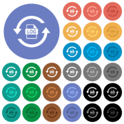 Log file rotation multi colored flat icons on round backgrounds. Included white, light and dark icon variations for hover and active status effects, and bonus shades. - Log file rotation round flat multi colored icons