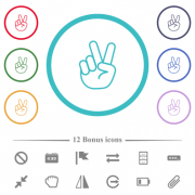 Victory sign hand gesture flat color icons in circle shape outlines. 12 bonus icons included. - Victory sign hand gesture flat color icons in circle shape outlines
