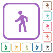 Man walking left simple icons in color rounded square frames on white background - Man walking left simple icons