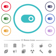Single horizontal toggle flat color icons in circle shape outlines. 12 bonus icons included. - Single horizontal toggle flat color icons in circle shape outlines
