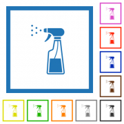 Spray bottle flat color icons in square frames on white background
