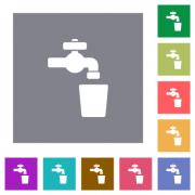 Drinking water flat icons on simple color square backgrounds - Drinking water square flat icons