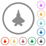 Jet fighter silhouette flat color icons in round outlines on white background - Jet fighter silhouette flat icons with outlines