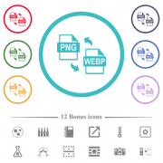 PNG WEBP file conversion flat color icons in circle shape outlines. 12 bonus icons included. - PNG WEBP file conversion flat color icons in circle shape outlines