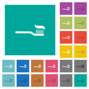 Toothbrush with toothpaste multi colored flat icons on plain square backgrounds. Included white and darker icon variations for hover or active effects. - Toothbrush with toothpaste square flat multi colored icons