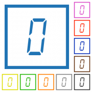 digital number zero of seven segment type flat color icons in square frames on white background - digital number zero of seven segment type flat framed icons