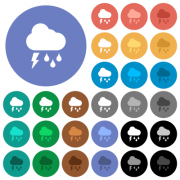 Stormy weather multi colored flat icons on round backgrounds. Included white, light and dark icon variations for hover and active status effects, and bonus shades. - Stormy weather round flat multi colored icons