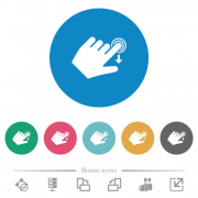 Left handed slide down gesture flat white icons on round color backgrounds. 6 bonus icons included. - Left handed slide down gesture flat round icons