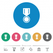 Medal flat white icons on round color backgrounds. 6 bonus icons included. - Medal flat round icons