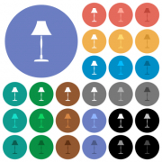 Standing lampshade multi colored flat icons on round backgrounds. Included white, light and dark icon variations for hover and active status effects, and bonus shades. - Standing lampshade round flat multi colored icons