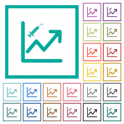 Rising vaccination graph flat color icons with quadrant frames on white background - Rising vaccination graph flat color icons with quadrant frames