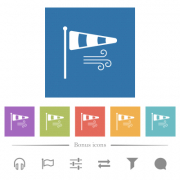 Windsock indicator with wind solid flat white icons in square backgrounds. 6 bonus icons included. - Windsock indicator with wind solid flat white icons in square backgrounds