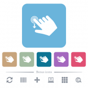 Right handed slide down gesture white flat icons on color rounded square backgrounds. 6 bonus icons included