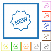 New badge outline flat color icons in square frames on white background - New badge outline flat framed icons