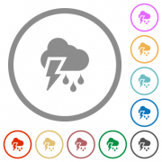 Stormy weather flat color icons in round outlines on white background - Stormy weather flat icons with outlines