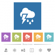 Stormy weather flat white icons in square backgrounds. 6 bonus icons included. - Stormy weather flat white icons in square backgrounds