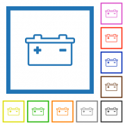 Accumulator outline flat color icons in square frames on white background - Accumulator outline flat framed icons
