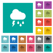 Stormy weather multi colored flat icons on plain square backgrounds. Included white and darker icon variations for hover or active effects. - Stormy weather square flat multi colored icons