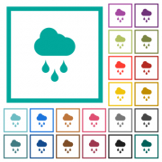 Rainy weather flat color icons with quadrant frames on white background - Rainy weather flat color icons with quadrant frames