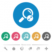 Extending search results flat white icons on round color backgrounds. 6 bonus icons included.