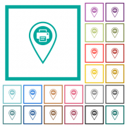 Print GPS location flat color icons with quadrant frames on white background - Print GPS location flat color icons with quadrant frames