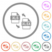 XLS XLSX file conversion flat color icons in round outlines on white background - XLS XLSX file conversion flat icons with outlines