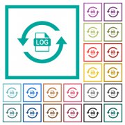 Log file rotation flat color icons with quadrant frames on white background - Log file rotation flat color icons with quadrant frames