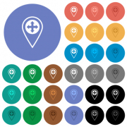 GPS location move multi colored flat icons on round backgrounds. Included white, light and dark icon variations for hover and active status effects, and bonus shades. - GPS location move round flat multi colored icons