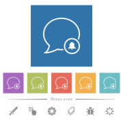 Message alarm outline flat white icons in square backgrounds. 6 bonus icons included. - Message alarm outline flat white icons in square backgrounds