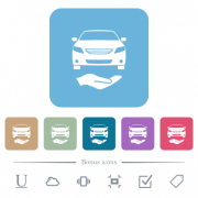 Car services solid white flat icons on color rounded square backgrounds. 6 bonus icons included - Car services solid flat icons on color rounded square backgrounds