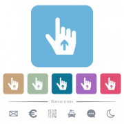 Hand cursor up solid white flat icons on color rounded square backgrounds. 6 bonus icons included - Hand cursor up solid flat icons on color rounded square backgrounds