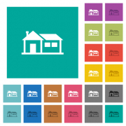 Family house multi colored flat icons on plain square backgrounds. Included white and darker icon variations for hover or active effects. - Family house square flat multi colored icons