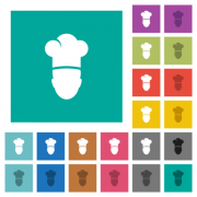 Chef multi colored flat icons on plain square backgrounds. Included white and darker icon variations for hover or active effects. - Chef square flat multi colored icons