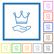 Premium services outline flat color icons in square frames on white background - Premium services outline flat framed icons