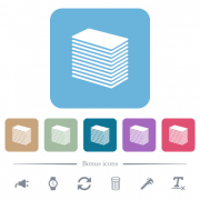 Paper stack solid white flat icons on color rounded square backgrounds. 6 bonus icons included - Paper stack solid flat icons on color rounded square backgrounds